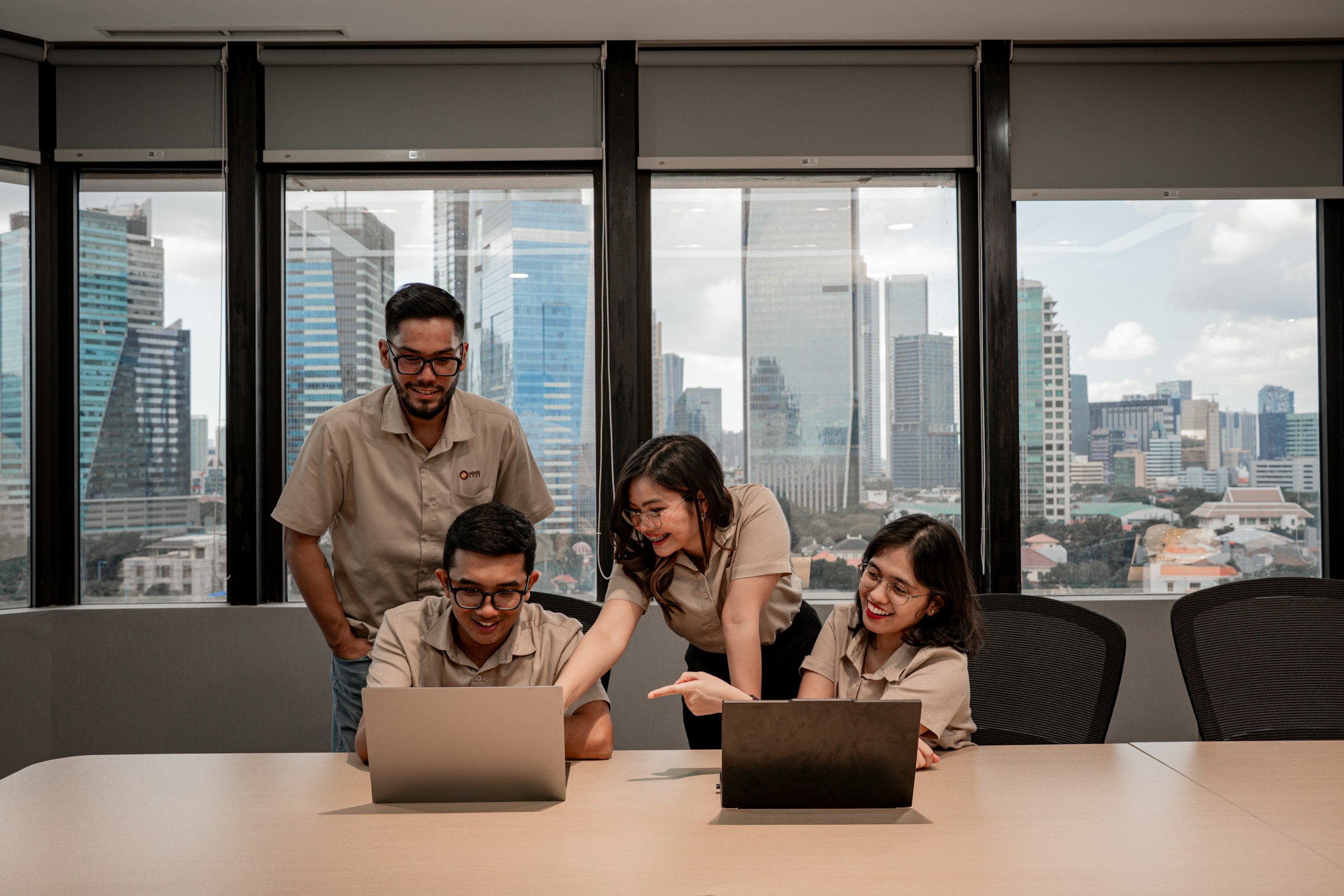 A professional team collaborating in a modern office